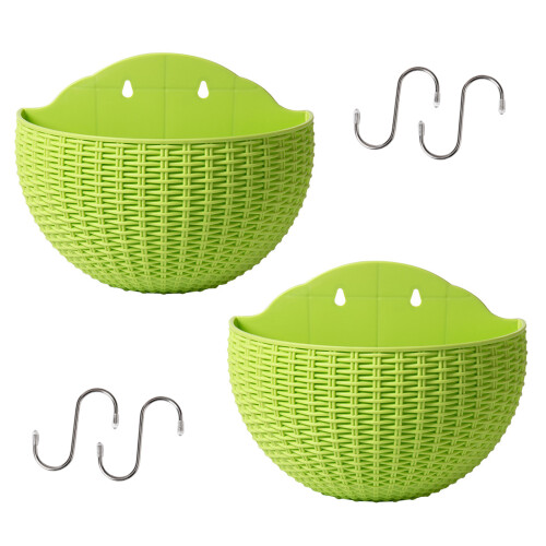Hanging Planter Wall Mounted Basket Handmade Wicker-Light Green