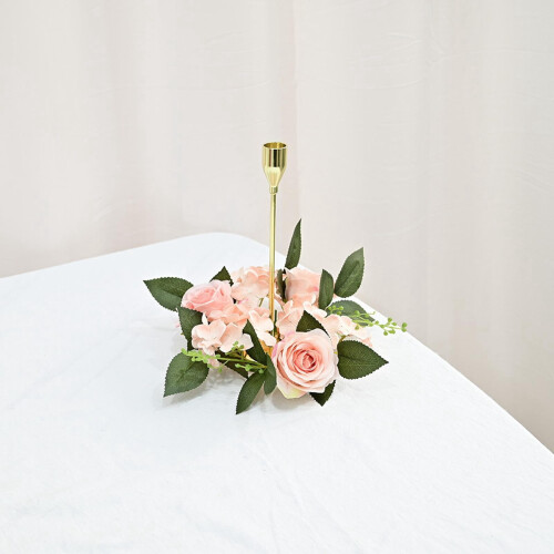 Lyserød kunstig rose lysringkrans 20 cm 2