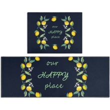 Lemon Kitchen Rugs Set Navy Blue Floral 2 pcs