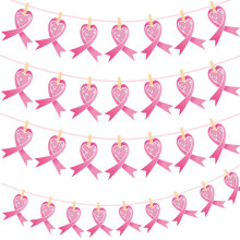 Ready To Hanging Pink Ribbon Banners 30 Cards And Clip For Quick
