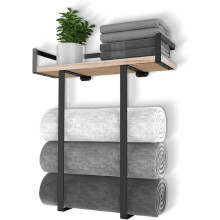 Portasciugamani da parete con ripiano in legno