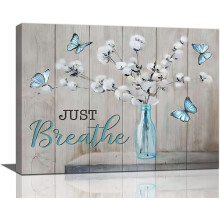 Farmhouse Floral Wall Art Canvas Print "Just Breathe" 16x12
