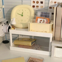 2-Tier Desktop Storage Shelf, White Plastic, 28x18x15cm