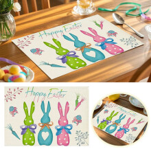 Linen Placemat with Easter Rabbit Design – Set of 1