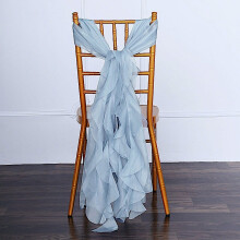 Dusty Blue Chiffon Chair Sash Set – 1 Cap + 6 Curly Sashes