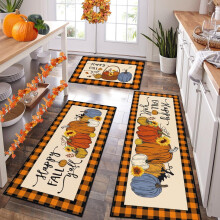 Fall Kitchen Rug Set of 3 – Non-Slip Washable Farmhouse