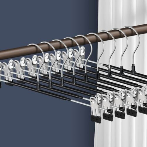 10-Pack 16" Metal Pants Hangers with Clips – Black