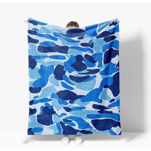 Light Blue Camo Flannel Throw Blanket 60x80 in