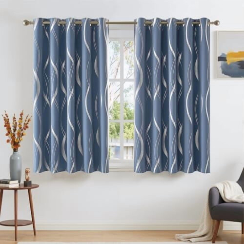 Stone Blue Microfiber Blackout Curtains 52" W x 84" L, 2