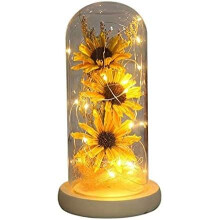 Girassóis Eternos em Cúpula de Vidro, Luminária Decorativa de Girassol para Escritório, Cria Atmosfera Romântica, Presente Ideal para Ela em