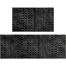 Boho kitchen mat set of 2 black Moroccan runner rugs with