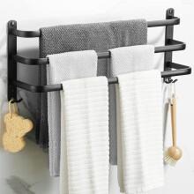 Multifunksjonell håndkleholder for baderom, enkel installasjonsplass håndklestativ i aluminium med rustfri matt svart finish, tre-etasjes