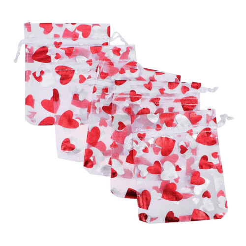 50pcs Heart Drawstring Organza Gift Bags