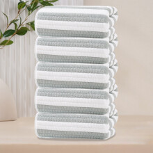 Ensemble de 5 serviettes de toilette en flanelle à rayures veloutées (35 x 75 cm)