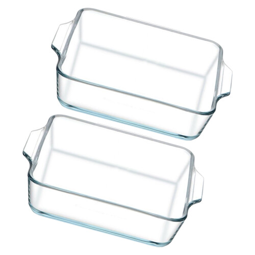 Set of 2 Clear Glass Roasting Pans Kitchen Bakeware-1.3L