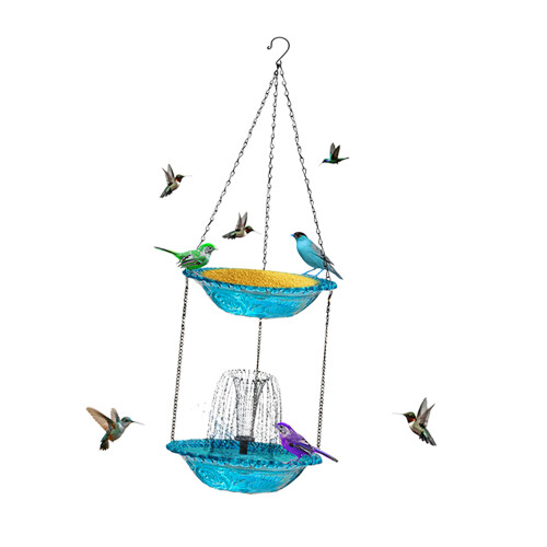 Weatherproofed Solars Powered Bird Feeder And Bath For-Blue