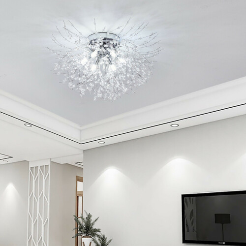 Silver Firework Crystal Chandelier 6-Bulb 60cm