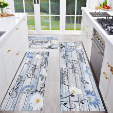 Farmhouse Blue Floral Kitchen Rug Set of 3