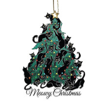 Black Cat Christmas Ornament, Acrylic Flat Pendant