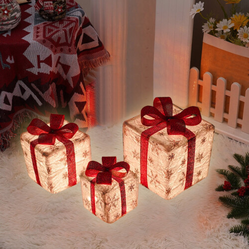 Conjunto de 3 caixas de presente de Natal com luzes LED