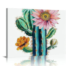 Cactus Flower Folk Art Canvas Print