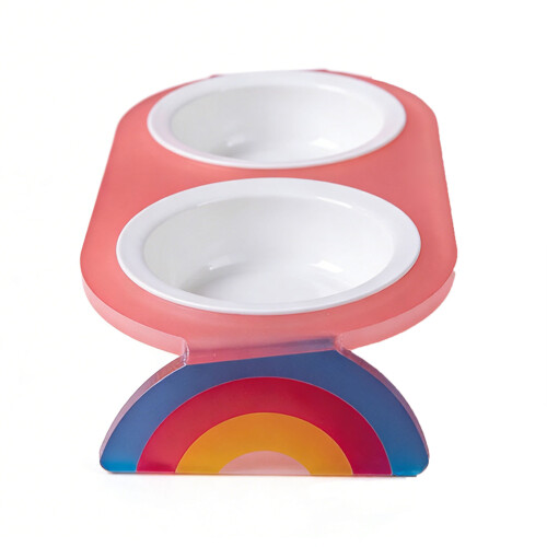 Elevated Dog Bowls For Improved Digestion-Rainbow pink double