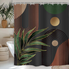 Tmavě zelený sprchový závěs s motivem tropických listů v boho stylu, 180 x 204 cm