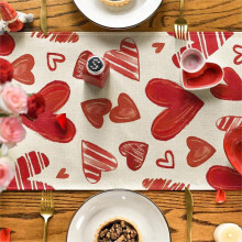 Red Heart Table Flag in Flax Fabric XL