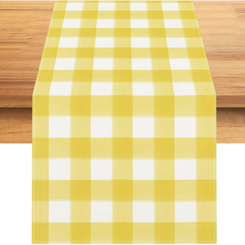 Linen Table Runner Yellow White Buffalo Check 13x72 in