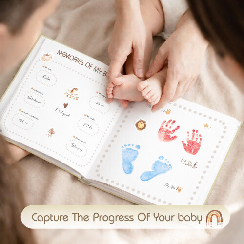 Baby Memory Book – First Year Keepsake Journal with Stickers, Linen Cover 2