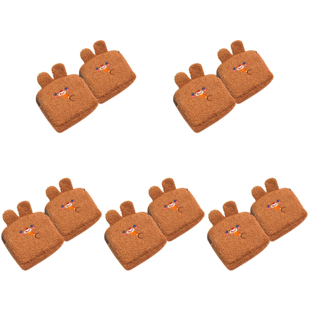 10Pcs Plush Light Brown Coin Purse Compact Storage Bag for Women Girls
