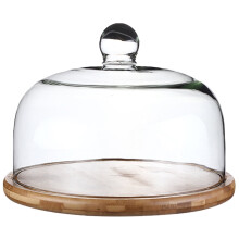 Houten taartstandaard met glazen deksel, 5,9 x 5,9 x 4,5 inch