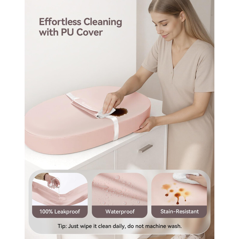 Comomy Vegan Leather Nappy Baby Changing Mat With Waterproof And Wipeable Pu Cover, Anti-Roll And Anti-Slip Diaper Chang Mat With Safety Straps