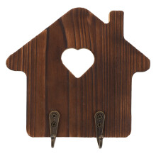 Rustic Wooden Key Holder for Wall with Metal Hooks Dark Brown