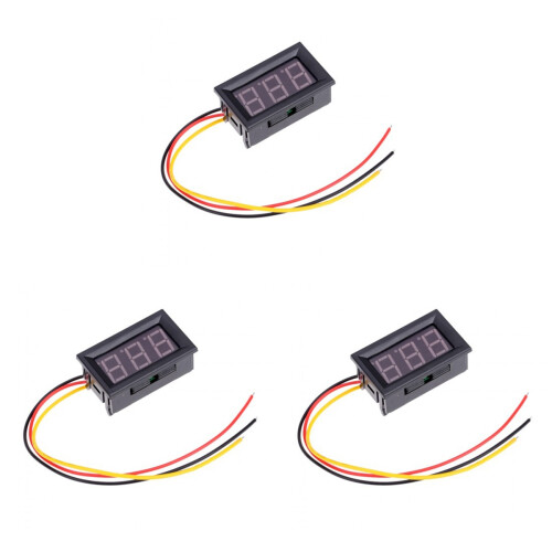 3Pcs Digital LCD Voltmeter Black Three Wire for Accurate Voltage Use