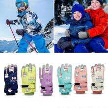 (Pink) Kids Gloves Waterproof Windproof Outdoor Thermal Gloves with Cartoon Pattern Children Winter Snow Mittens for Boys Girls  White