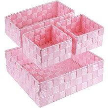 Cesti portaoggetti intrecciati rosa, set da 4