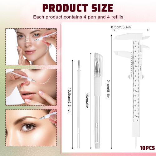 Eyebrow Mapping Kit, 4Pcs Eyebrow Microblading Marker Pens with 4 Replacement Refills and 2 Ruler 1