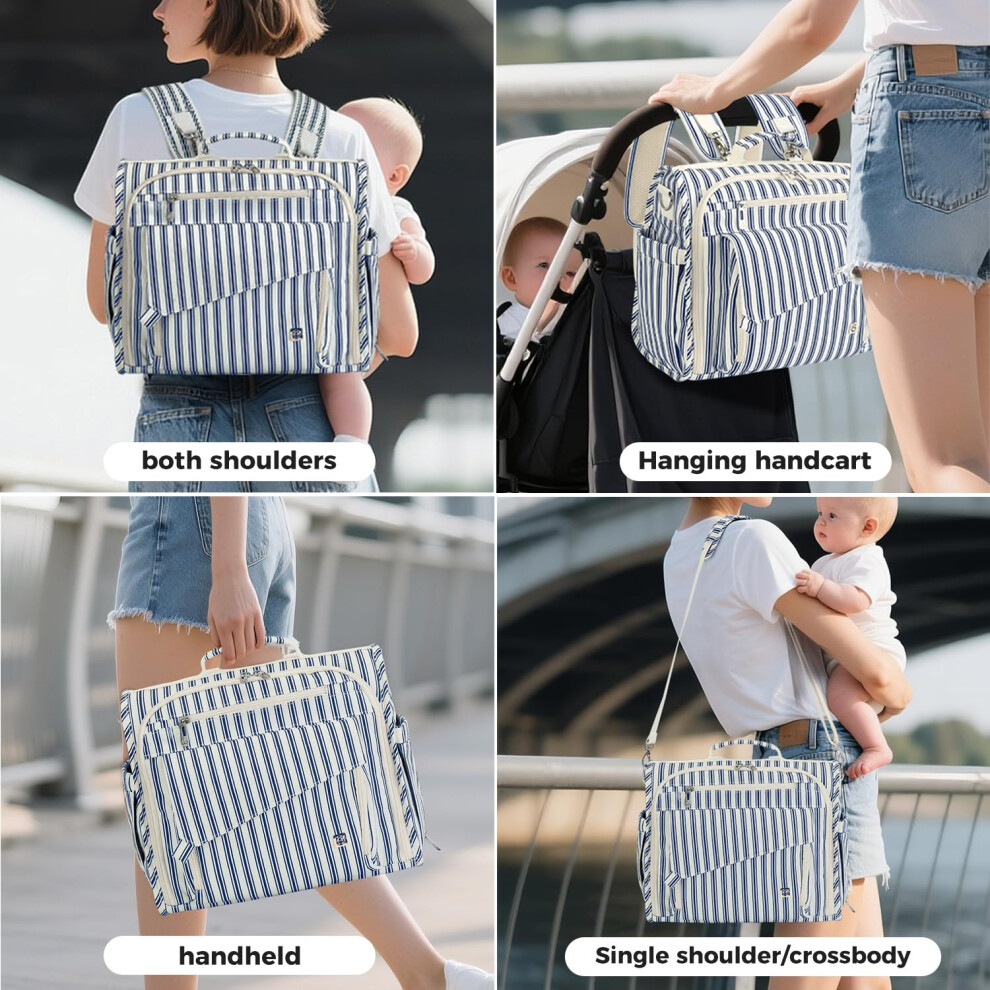 Diaper Bag Large, Support Baby Stroller, Converted Into A Tote Bag ( Stripe) Blue Allcamp Outdoor Gear