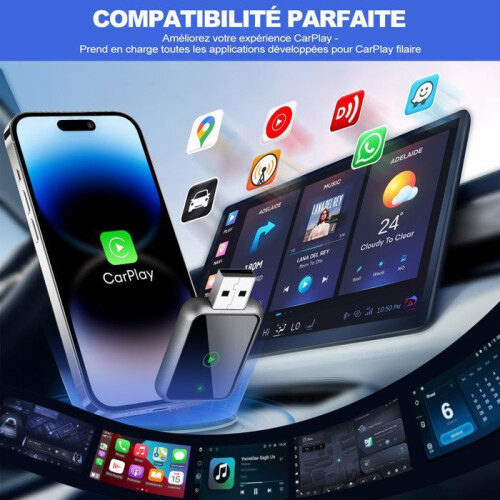 Carplay-adapter - INKINT - Draadloos - Bluetooth 5.3 - USB Type-C - Plug and Play 1