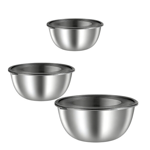 Space Saving Stackable Metal Salad Bowls Transparent-Silver