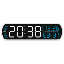 Grande horloge murale numérique,-Lig bleu coquille blanche