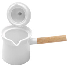 Enamel Milk Saucepan with Wooden Handle and Lid
