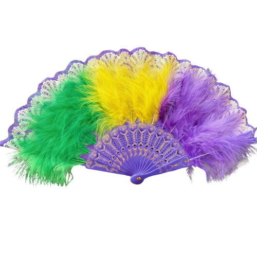 Éventail pliable à plumes, à clapet, rétro chinois, à main-Violet