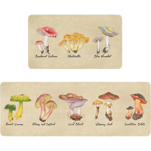 Vintage Mushroom Kitchen Rug Set 2 pcs
