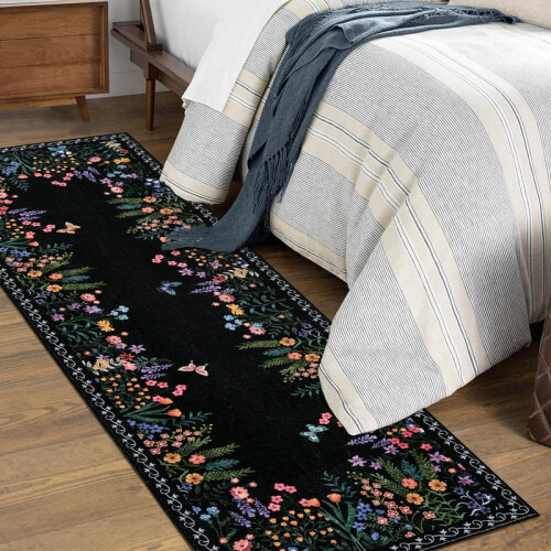 Washable Runner Rug Black 2 ft x 6 ft