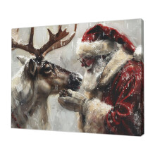 12x16 Zoll rahmenloses Leinwandbild mit Weihnachtsmann und Rentier