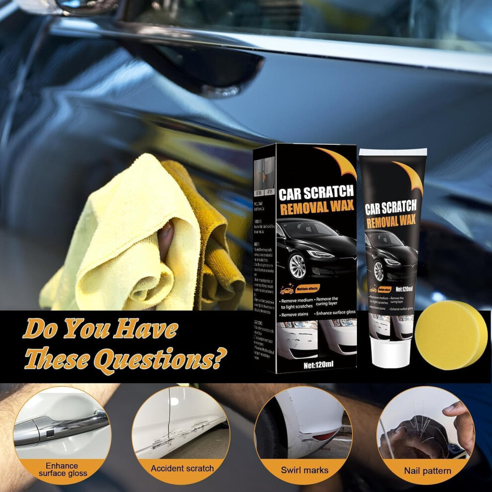 Car Scratch Remover, Car Paint Rapid Scratch Remove, Scratch Removal Wax Kit For Cars, With Sponge & Towel, Removes Marks, Swirls, Abrasions & Stains 5051226523564