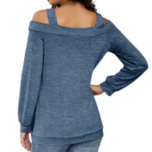Womens Blouses Casual Square Neck Off Shoulder-colorful blue L