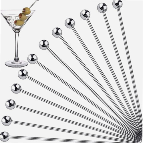 12 pics à cocktail en acier inoxydable